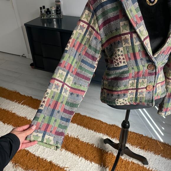 Vintage Blazer Medium New Identity Americana Stars Stripes Patriotic Tapestry - Picture 4 of 11